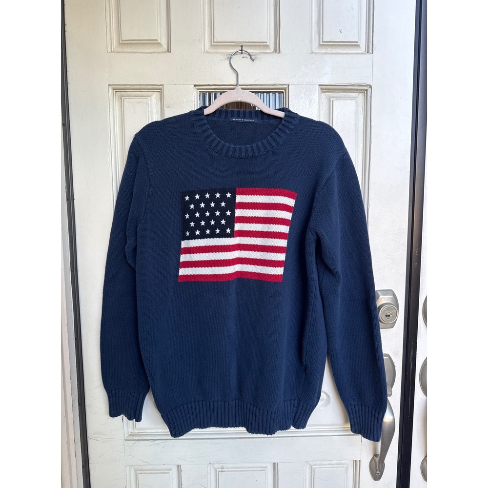 Brandy Melville Navy Blue American Flag Knit Sweater Made in Italy Cotton OS